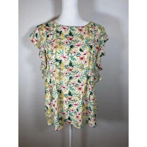Counterparts Women's Colorful Floral Blouse Ruffle Sleeves Size S